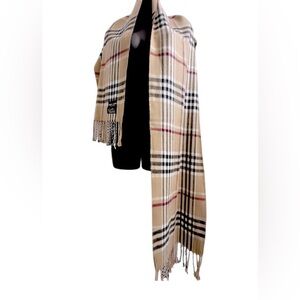 PIERRE CARDIN Unisex Camel Plaid Quality Classic Winter Soft Fringed Scarf